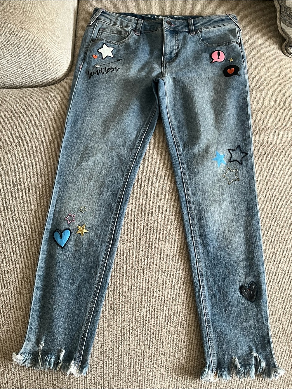 Cat & Jack Light Blue Skinny Jeans with Star and Heart Patches